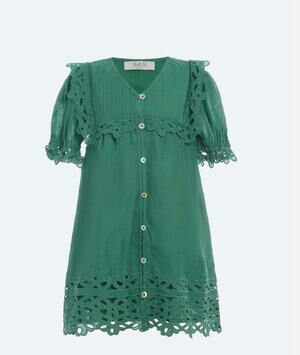 Sea New York Leila Eyelet Kids Girls Midi Dress in Green 4Y
